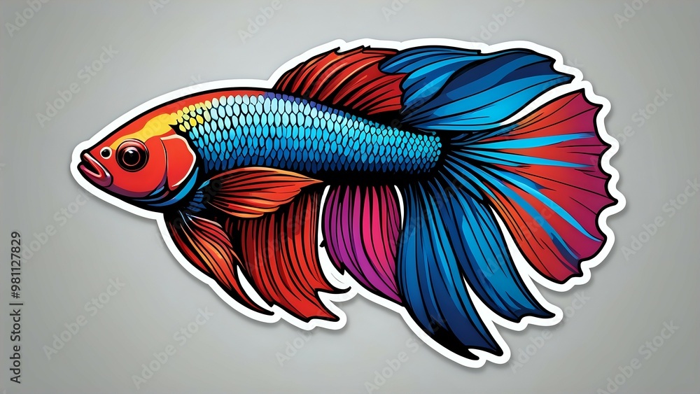 Fototapeta premium A colorful illustration of a betta fish with flowing fins.
