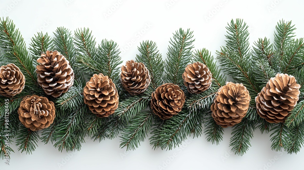 Pine Cones and Branches on a White Background Pine Cones and Branches on a White Background