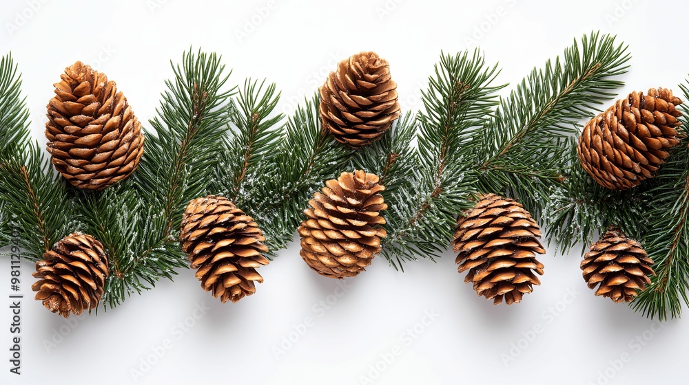 Pine Cones and Sprigs on White Background Pine Cones and Sprigs on White Background