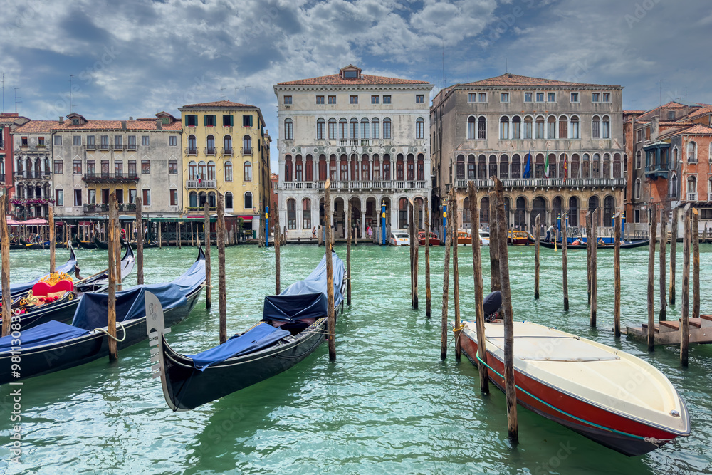 Gondola photo in Venice. Beautiful video with touristic taxi and local gondola boats cruising on the channels of Venice. Landmark landscape view of Italy. Gondola photo in Venice. Beautiful video with touristic taxi and local gondola boats cruising on the channels of Venice. Landmark landscape view of Italy.