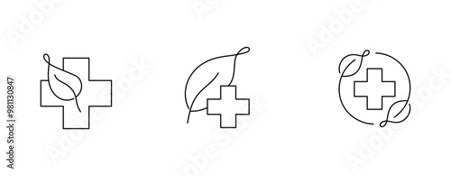 Healthcare and Nature Icons – Representing Natural Healing, Eco-Friendly Healthcare, Medical Wellness, and Green Medicine.
