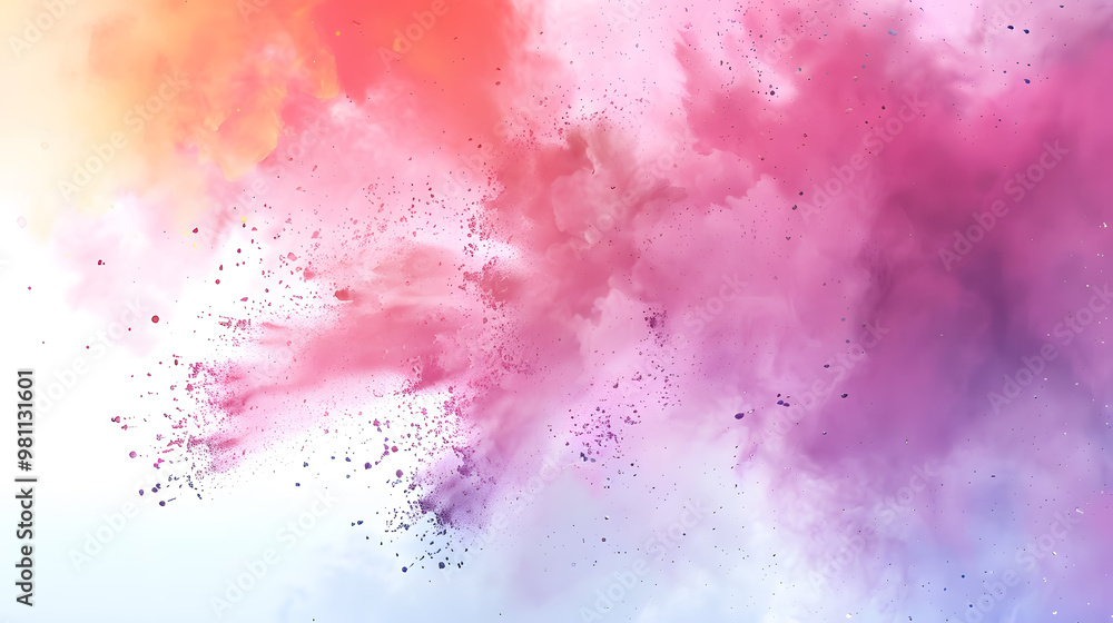 Fototapeta premium Colorful background of pastel powder explosion. Multi-colored dust splash on white background. Painted Holi