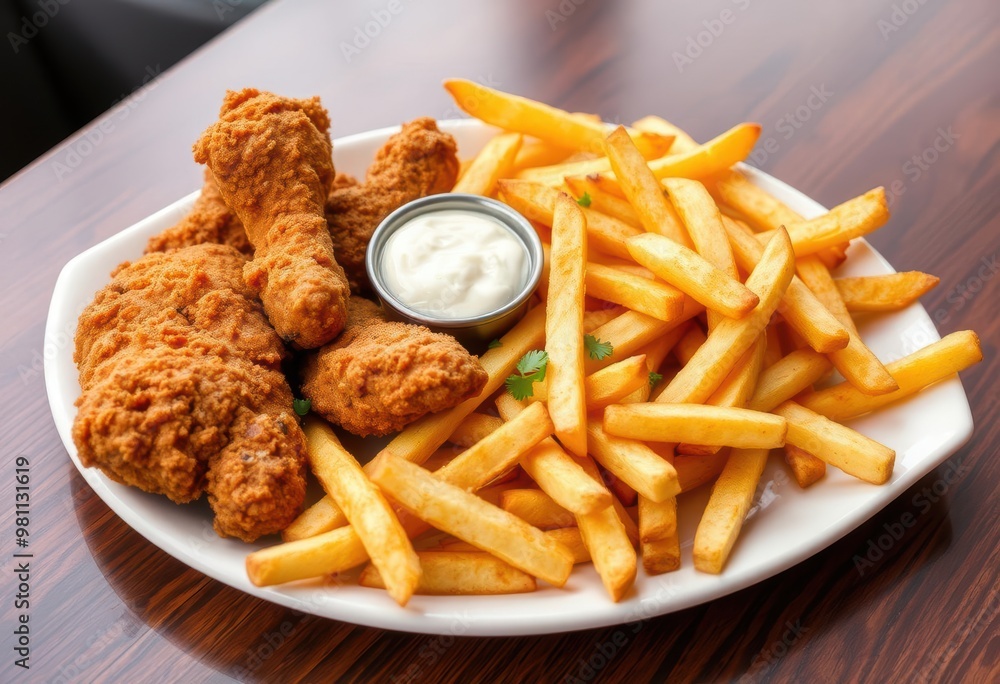 A plate of chicken fries and fries with a side of fries A plate of chicken fries and fries with a side of fries