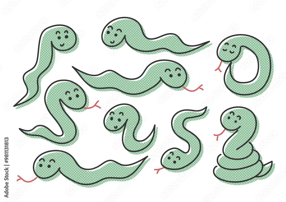 Naklejka premium かわいい手書きの蛇のイラストセット