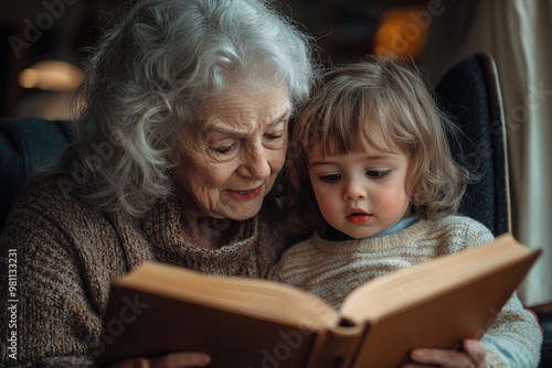 Grandmother and Grandchild Sharing a Book, Joyful Moment