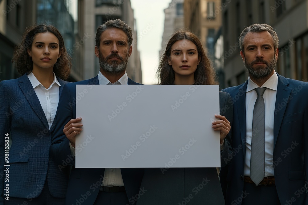 Blank Speech Bubble Held by Business Team for Customizable Message Blank Speech Bubble Held by Business Team for Customizable Message