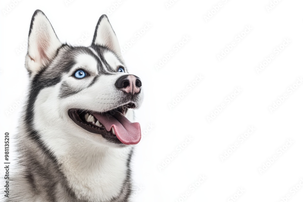 Siberian Husky Dog Portrait: Funny and Cute Blue-Eyed Husky Sticking Out Tongue, White Background Siberian Husky Dog Portrait: Funny and Cute Blue-Eyed Husky Sticking Out Tongue, White Background