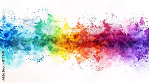 Colorful rainbow Holi paint color powder explosion isolated white wide panorama background