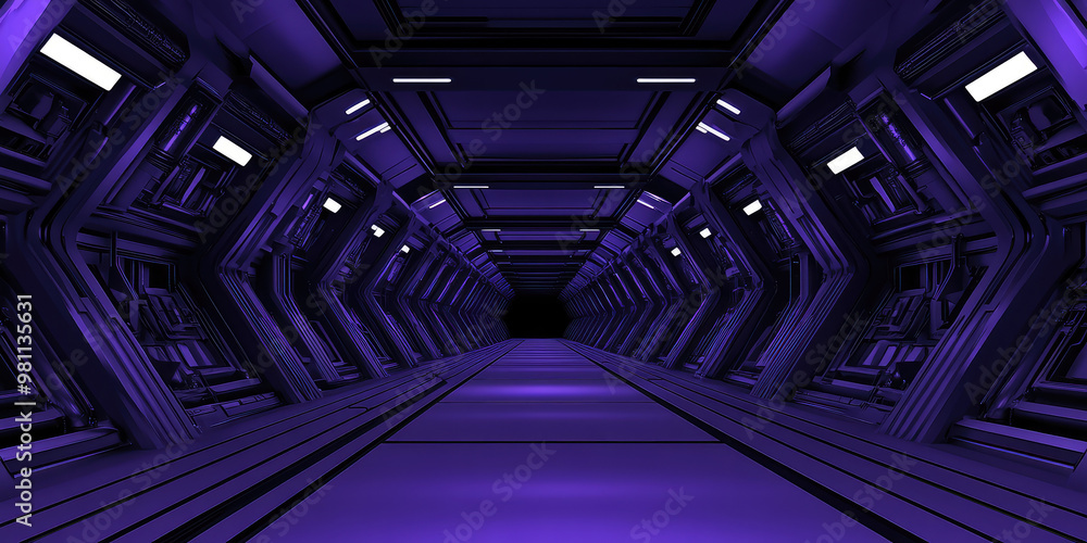 Obraz premium Abstract Spaceship corridor and Futuristic tunnel background. Sci-fi science design. 3d render illustration style.