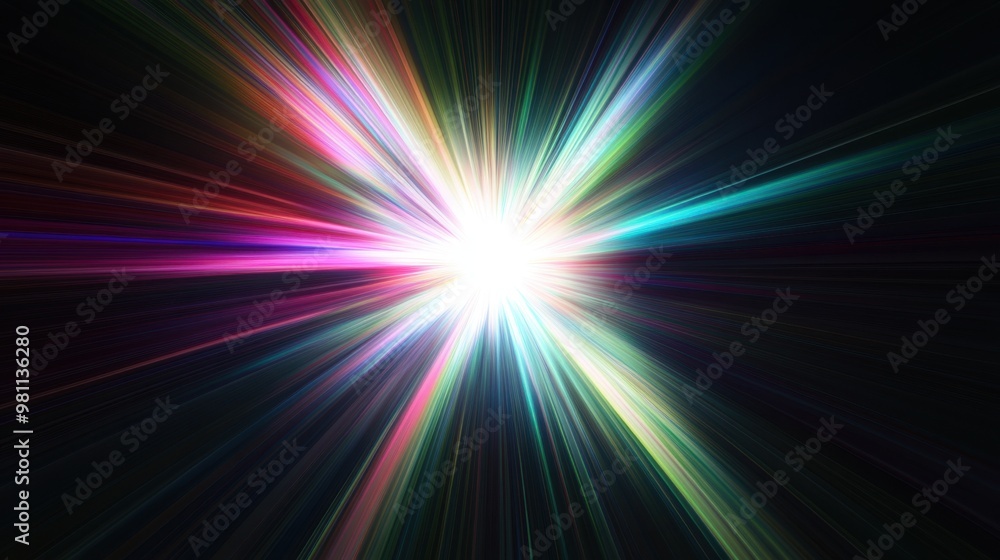 Abstract sunburst and iridescent glare effects overlay on a black background, enhancing image quality for screen blending designs Abstract sunburst and iridescent glare effects overlay on a black background, enhancing image quality for screen blending designs