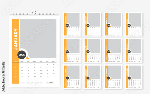 12 page calendar design for 2025 year, 2025 corporate calendar template