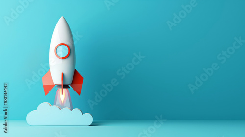 Rocketing Financial Success - Business Growth and Achievement Illustration Against Blue Background