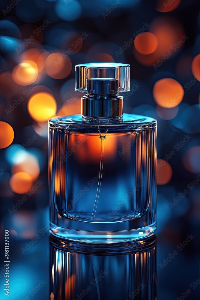 A glass bottle of perfume with gradient background, mockup A glass bottle of perfume with gradient background, mockup