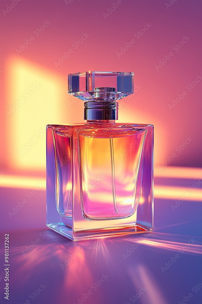 A glass bottle of perfume with gradient background, mockup A glass bottle of perfume with gradient background, mockup