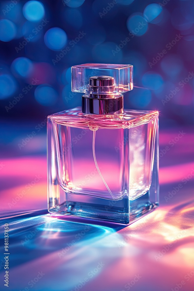 A glass bottle of perfume with gradient background, mockup A glass bottle of perfume with gradient background, mockup