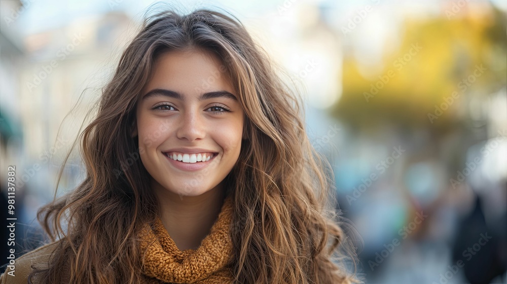 Portrait of a Smiling Woman with Long Brown Hair Portrait of a Smiling Woman with Long Brown Hair