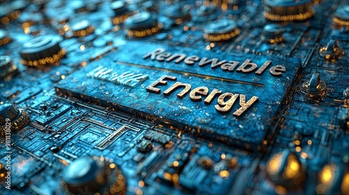 Futuristic renewable energy text design on circuit board