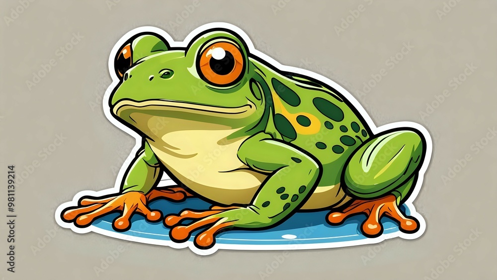 Cartoon illustration of a green frog with orange spots. Cartoon illustration of a green frog with orange spots.