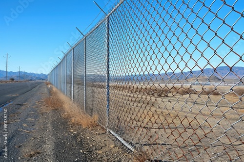 A chain link fence alongside a road