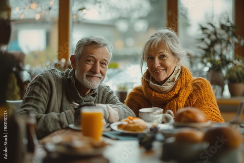 Retired Senior Couple Enjoying Breakfast Together at Home