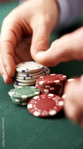 Dealer handing over a pile of chips to a winning player, highstakes payout photo