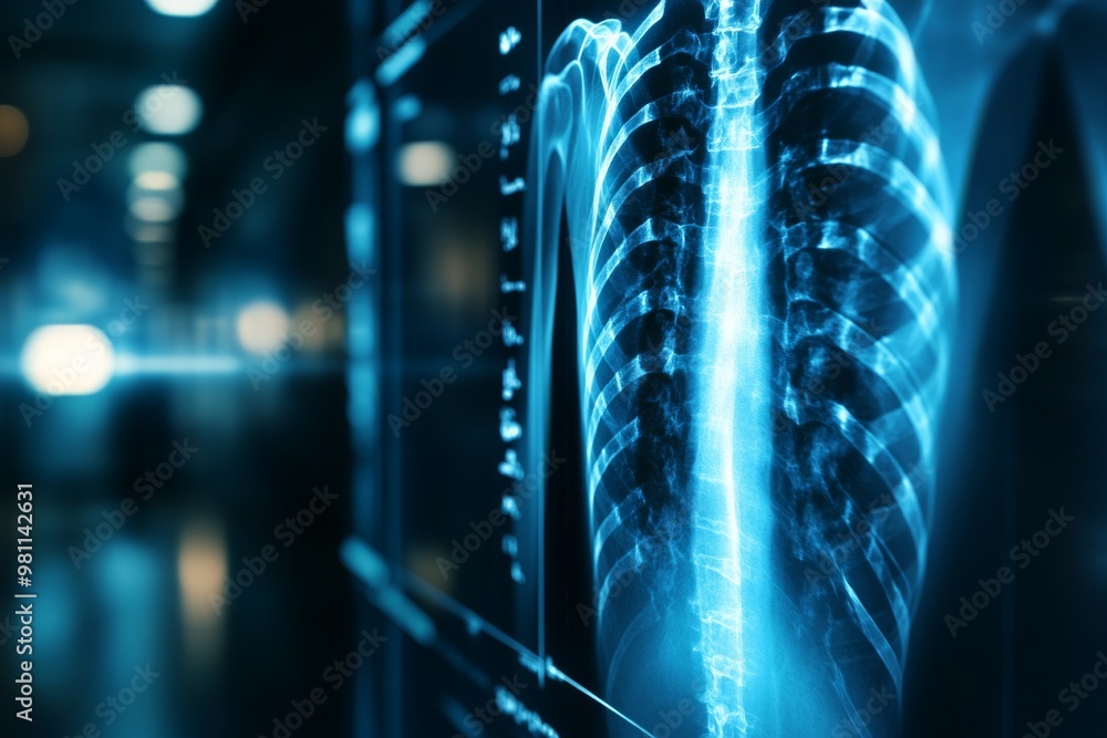 Detailed x-ray image showing human ribcage and spine anatomy ...
