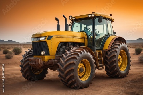 Modern tractor on a colored background. ai generative