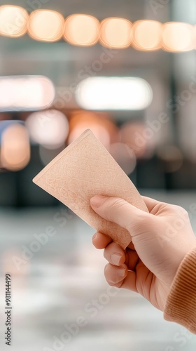 A closeup of a hand holding a winning ticket with a large payout, casino in the background, the thrill of gains evident photo