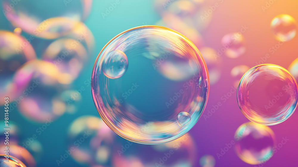 Rainbow soap bubbles on bright colorful background close up Rainbow soap bubbles on bright colorful background close up