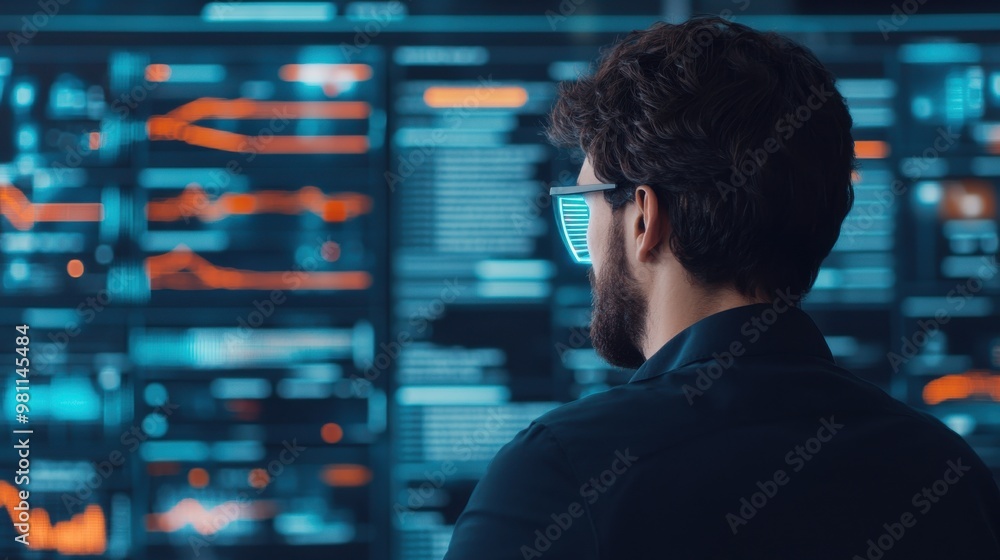 A focused professional analyzing data on a digital interface, showcasing modern technology and analytics in action. A focused professional analyzing data on a digital interface, showcasing modern technology and analytics in action.