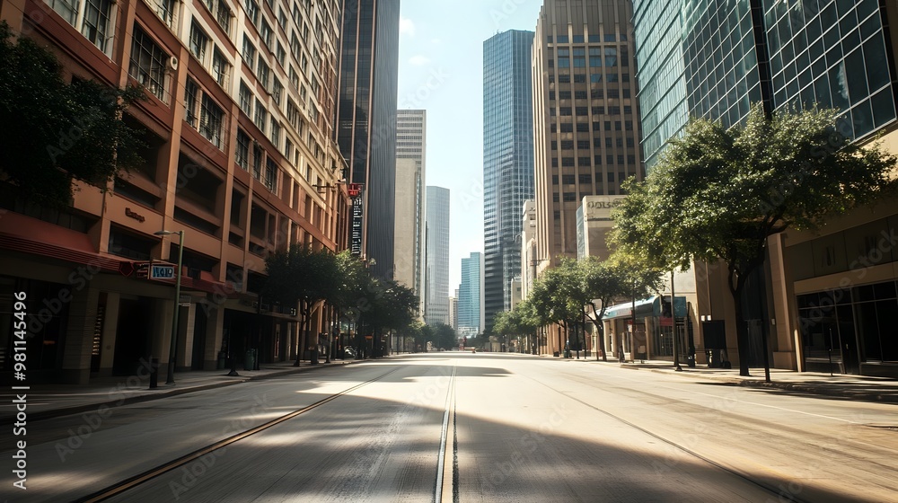 Quiet Morning in the Bustling Urban Metropolis Captured in Symmetrical Architectural Landscape Quiet Morning in the Bustling Urban Metropolis Captured in Symmetrical Architectural Landscape