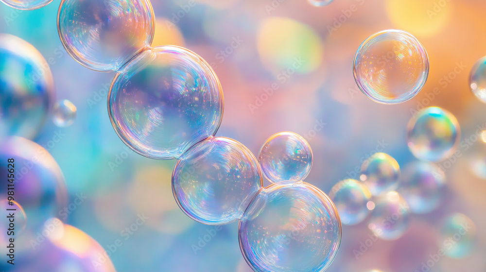 Rainbow soap bubbles on bright colorful background close up Rainbow soap bubbles on bright colorful background close up