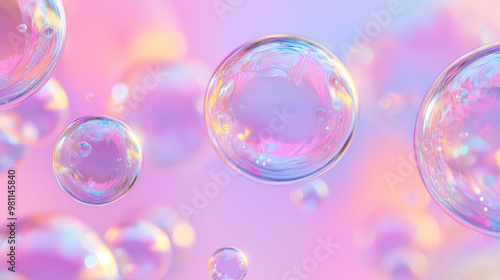 Rainbow soap bubbles on bright colorful background close up