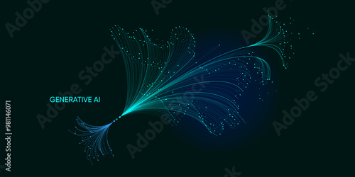 Illustration of abstract stream information. Generate image, video from prompt concept. Big data, technology, AI, data transfer, data flow, generative ai, large language model, ai brain background