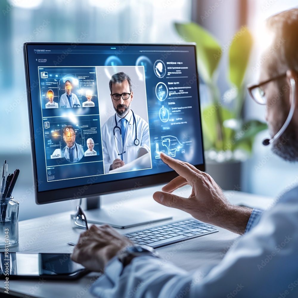 Obraz premium Telemedicine Doctor Consulting With Patients Online.