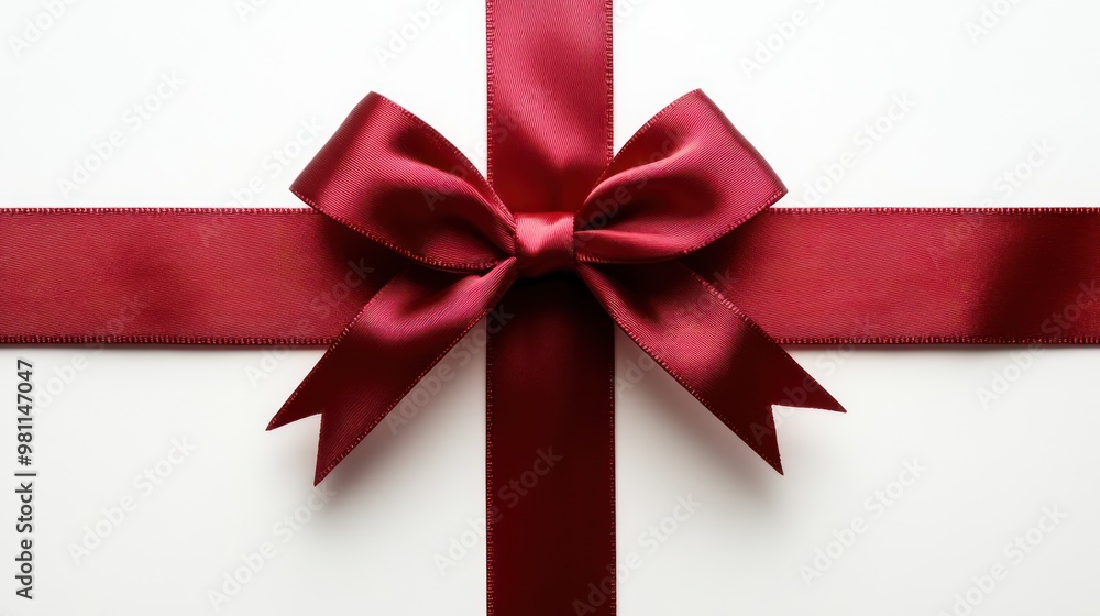 Red satin ribbon cross with bow isolated on white, top view Red satin ribbon cross with bow isolated on white, top view