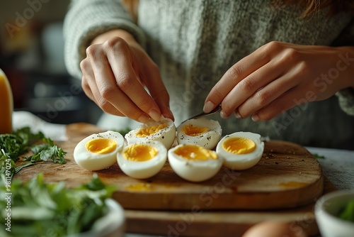 Keto Diet Breakfast: Woman Peeling Boiled Egg