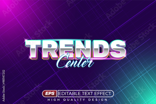 Retro Neon Trends Center Editable Text Effect with 80s Style Background. EPS Vector