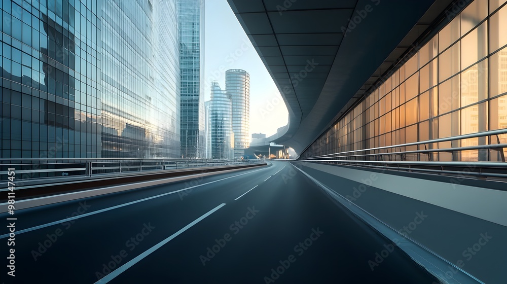 Fototapeta premium Futuristic Urban Cityscape with Busy Highway and Towering Skyscrapers