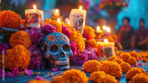 Vibrant Day of the Dead Celebration Colorful Festive Scene