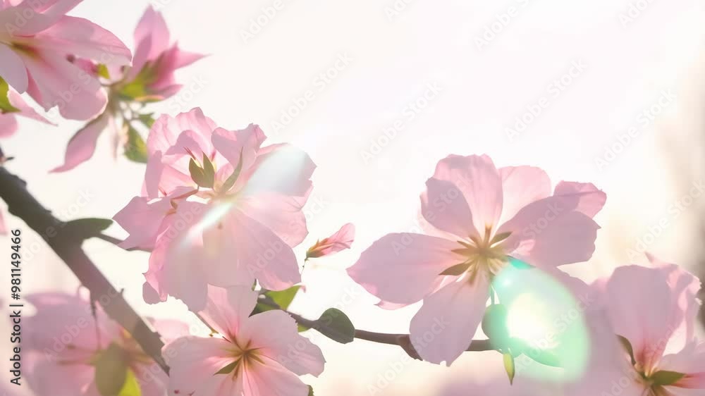 Gentle breeze caressing pink flowers on branch Gentle breeze caressing pink flowers on branch