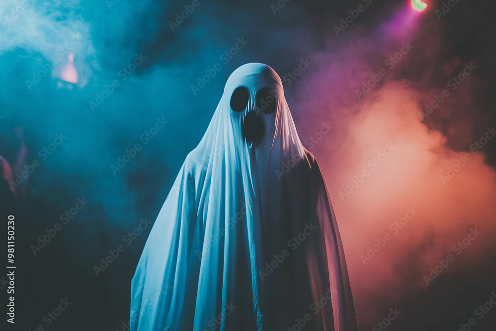 Funny people kids animals wearing halloween ghost costume celebrating, Generative AI Funny people kids animals wearing halloween ghost costume celebrating, Generative AI
