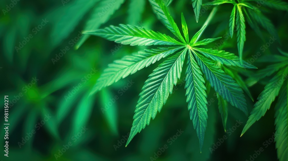 Marijuana leaf pattern on a natural green background, highlighting plant details with clean simplicity Marijuana leaf pattern on a natural green background, highlighting plant details with clean simplicity