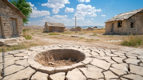 Weathered Rustic Huts in Arid Desert Landscape photo