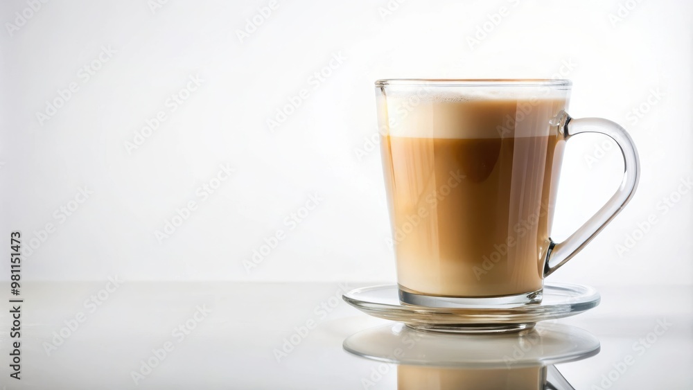 A glass cup of coffee milk with a clean white background A glass cup of coffee milk with a clean white background