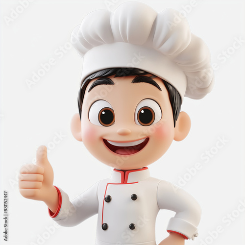 Chef cartoon a 3D Asian cartoon-style chef in various professional cooking poses the character wears a chef's costume, along with cooking equipment and stations 