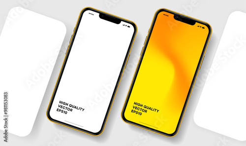 Realistic smartphone mockup. Mobile phone vector with isolated on white background. Device front view. 3D mobile phone with shadow. Realistic, high quality smart phone mockup for ui ux presentation.