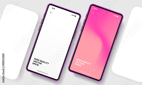 Realistic smartphone mockup. Mobile phone vector with isolated on white background. Device front view. 3D mobile phone with shadow. Realistic, high quality smart phone mockup for ui ux presentation.