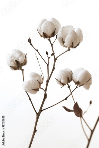 A close-up view of a plant covered in fluffy cotton, great for backgrounds or textures