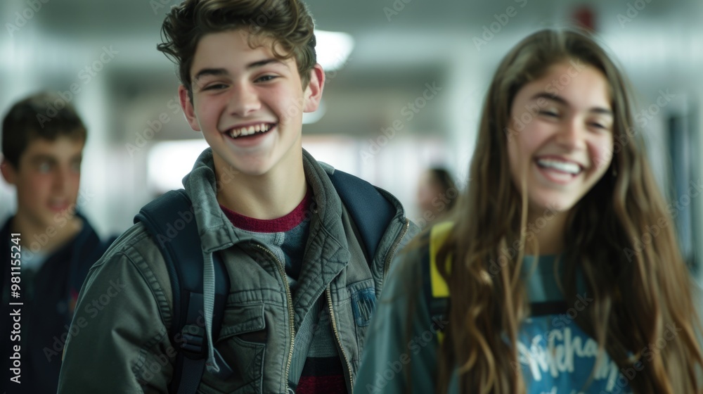 A group of young people standing together, smiling and having fun A group of young people standing together, smiling and having fun